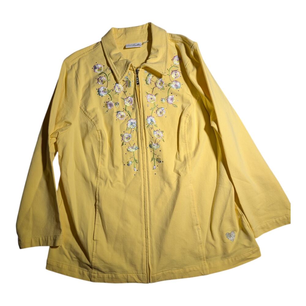 Vtg 1990s Dream Jeannes Quacker Factory Yellow Embroidered Zip Up Jacket Sz L
